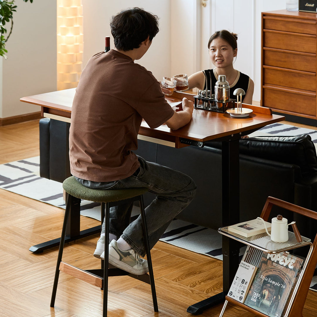 Bauhaus boxwood electric height adjustable lift-up study table elevate in real life style.