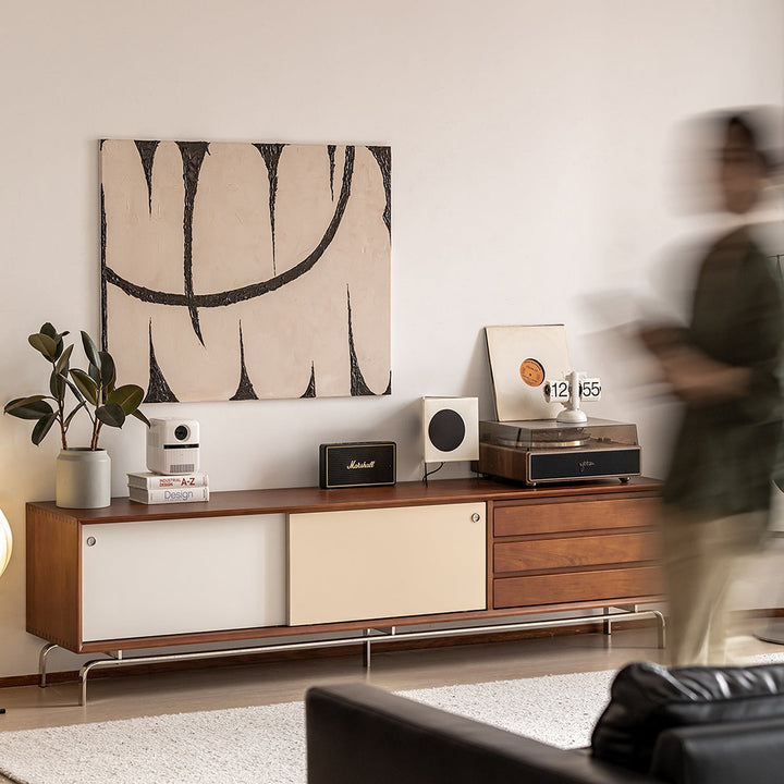 Vintage boxwood sliding door tv console moonrise situational feels.