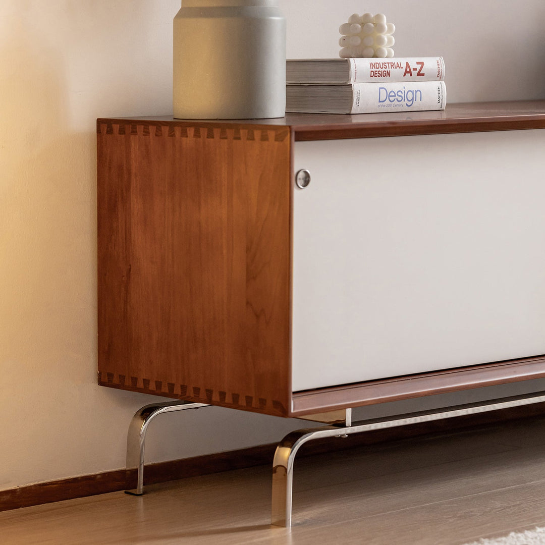 Bauhaus boxwood sliding door tv console moonrise layered structure.