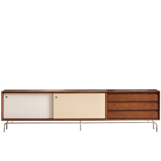 Bauhaus boxwood sliding door tv console moonrise in white background.
