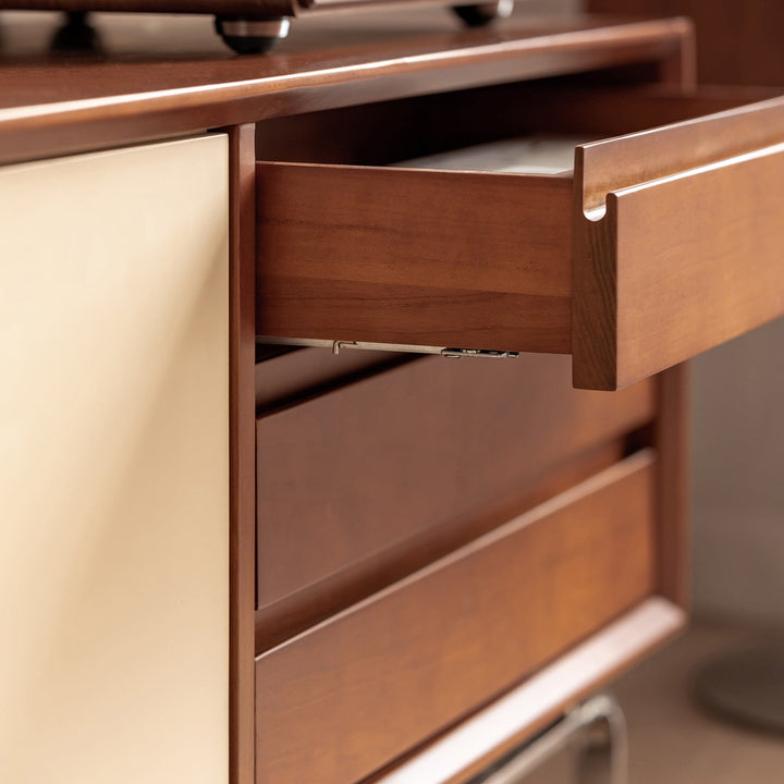 Bauhaus boxwood sliding door tv console moonrise in panoramic view.