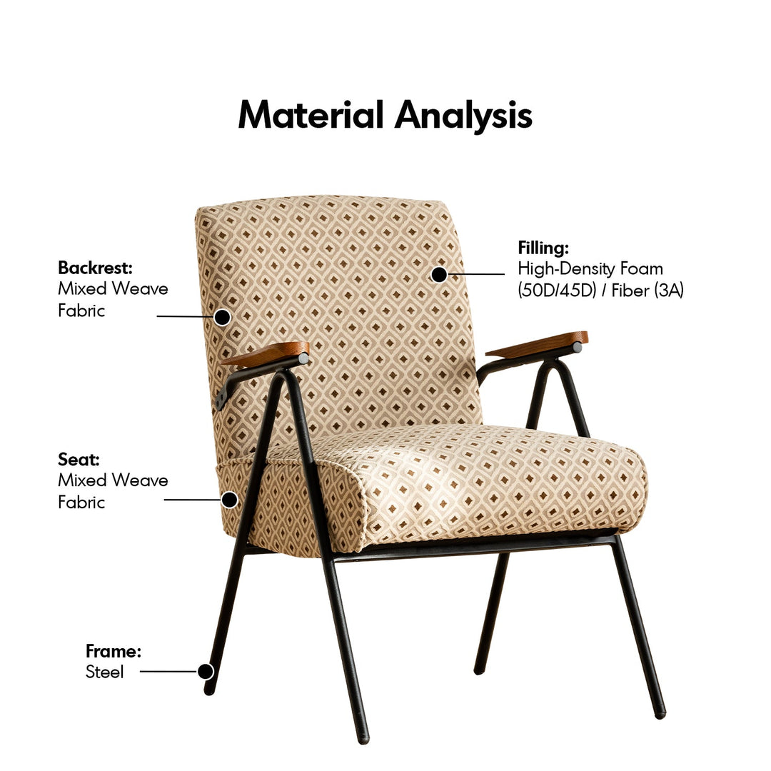 Bauhaus mixed weave fabric 1 seater sofa wheat layered structure.