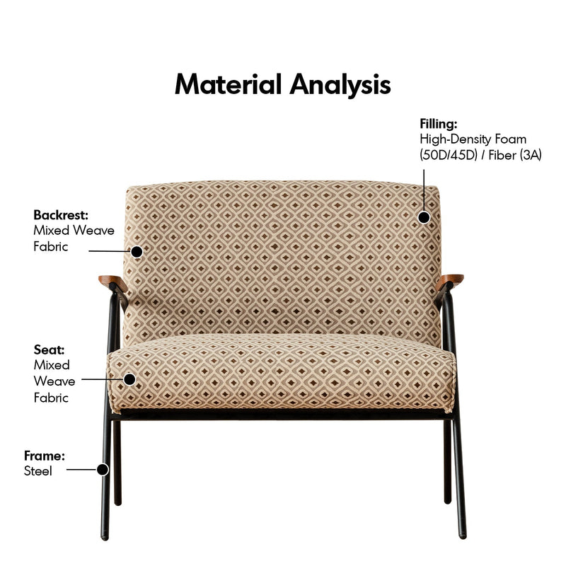 Bauhaus mixed weave fabric 2 seater sofa wheat in details.
