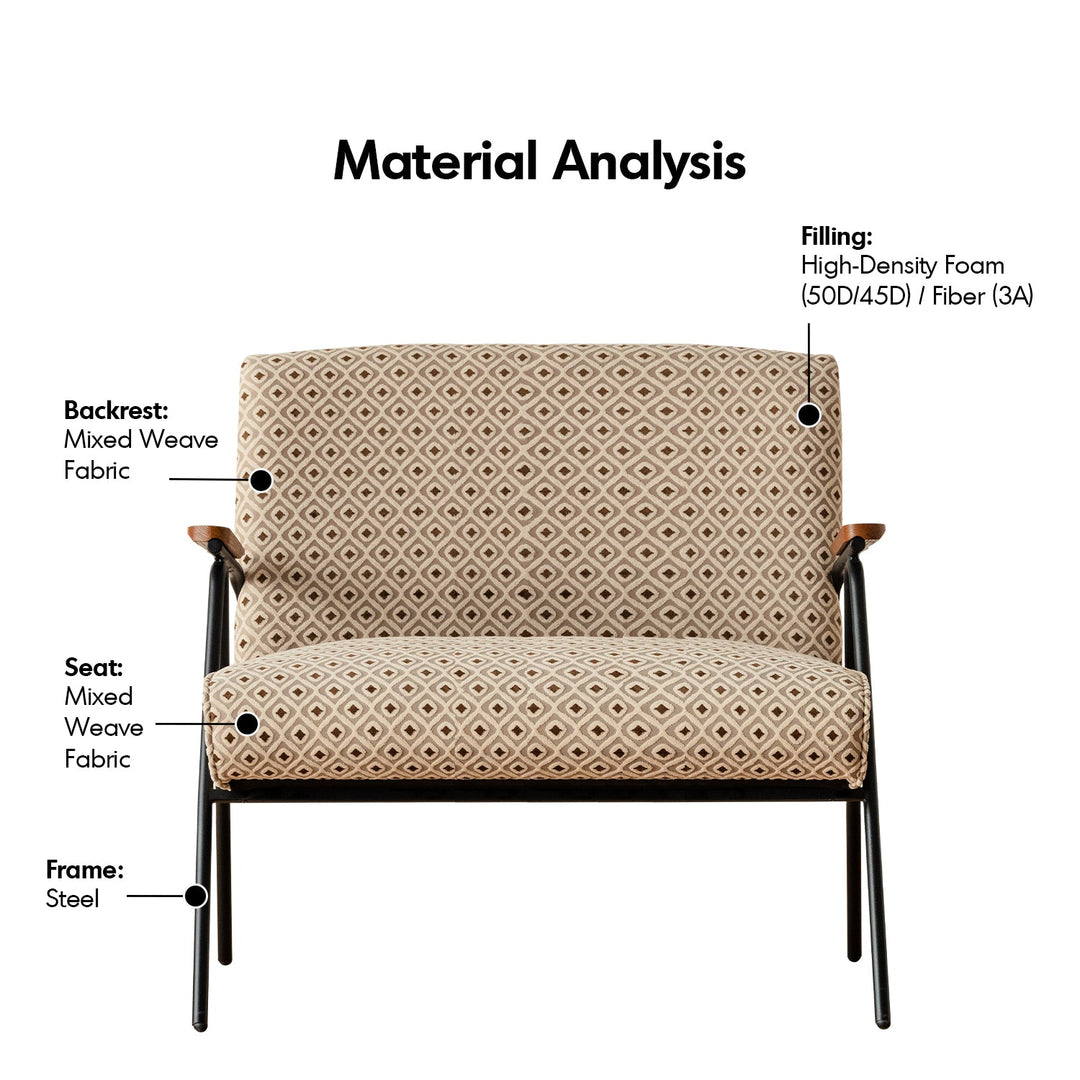 Bauhaus mixed weave fabric 2 seater sofa wheat in details.