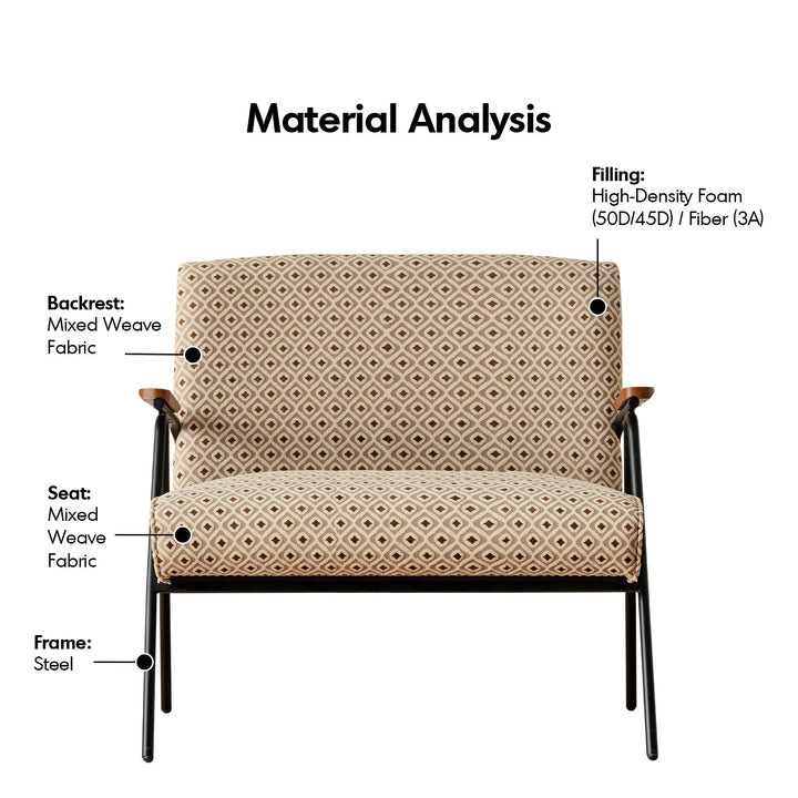 Bauhaus mixed weave fabric 2 seater sofa wheat in details.