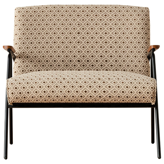 Bauhaus mixed weave fabric 2 seater sofa wheat in white background.