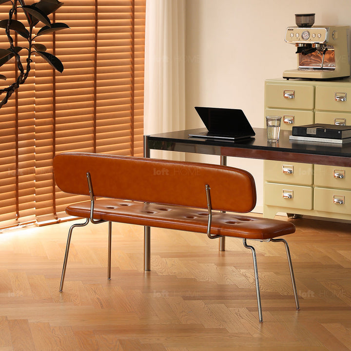 Bauhaus pu leather dining bench with backrest hera layered structure.