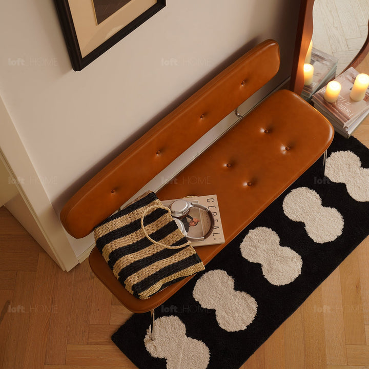 Bauhaus pu leather dining bench with backrest hera in close up details.