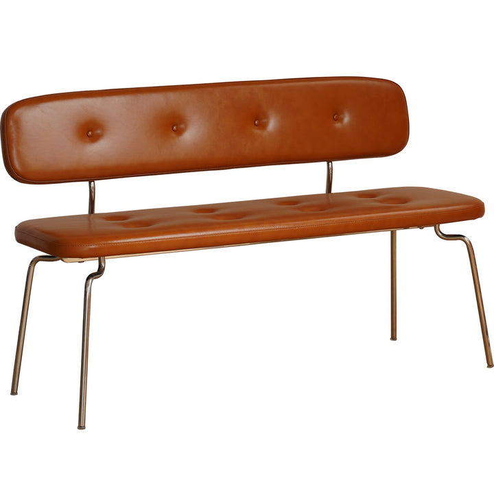 Bauhaus pu leather dining bench with backrest hera in white background.