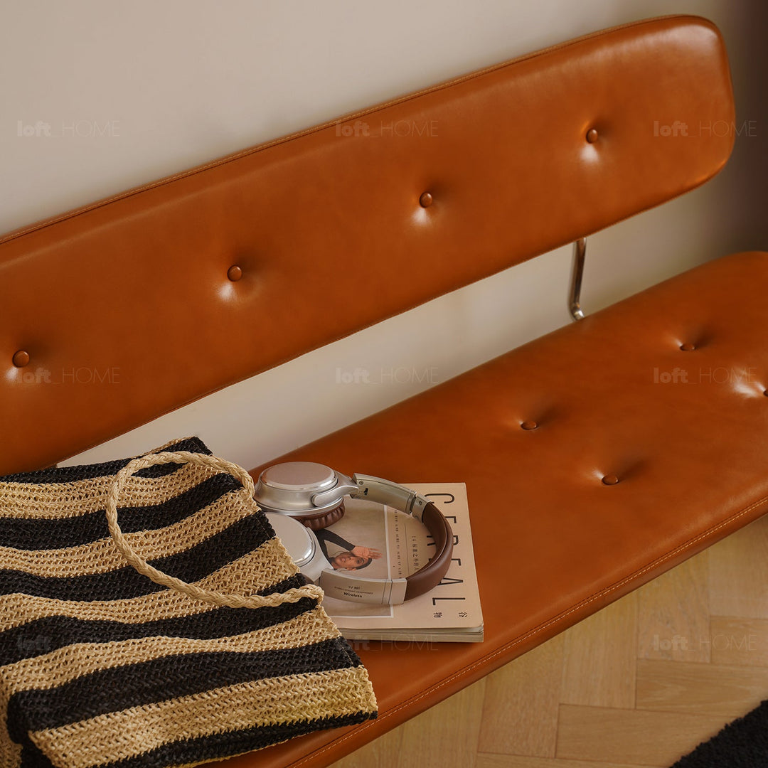 Bauhaus pu leather dining bench with backrest hera in details.