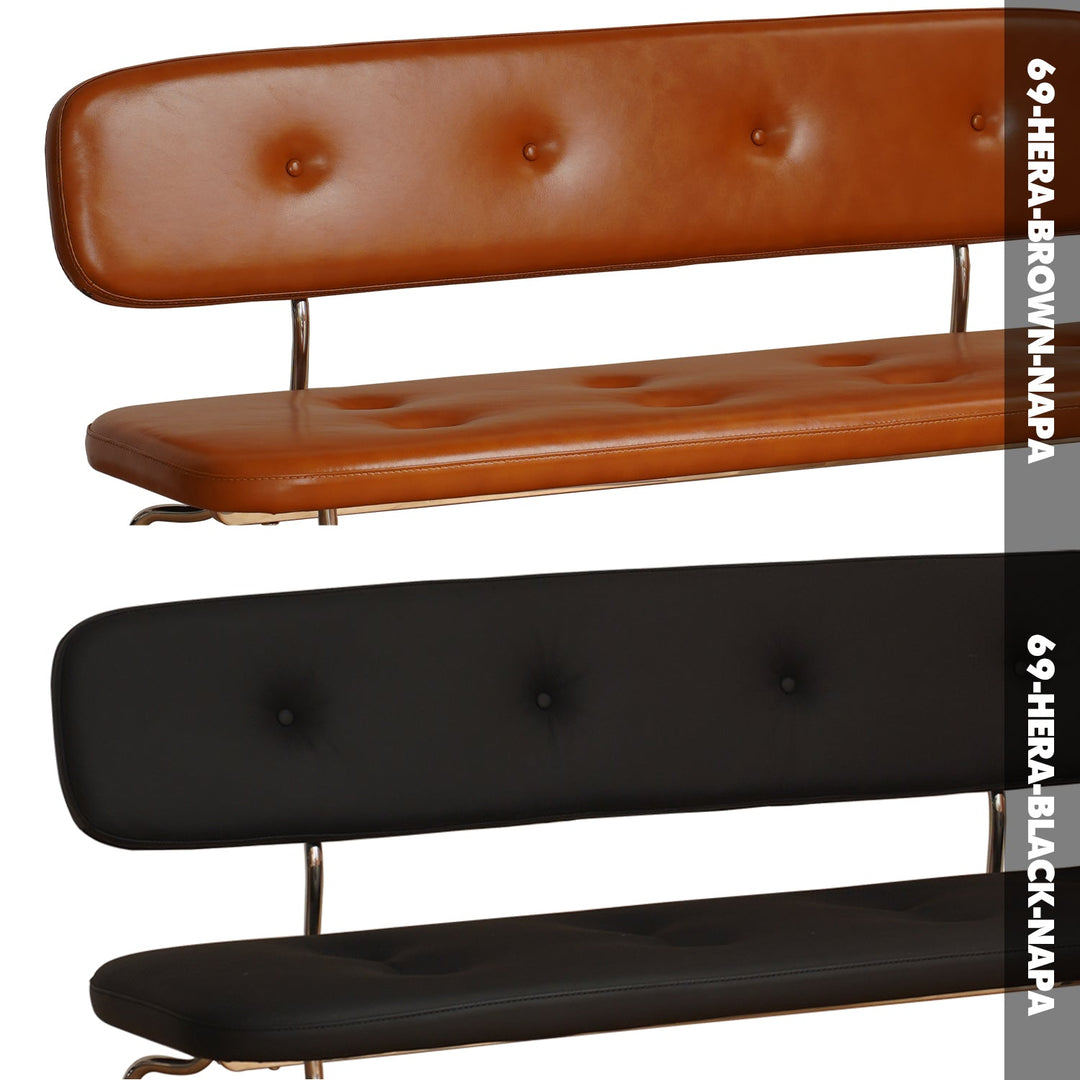 Bauhaus pu leather dining bench with backrest hera color swatches.