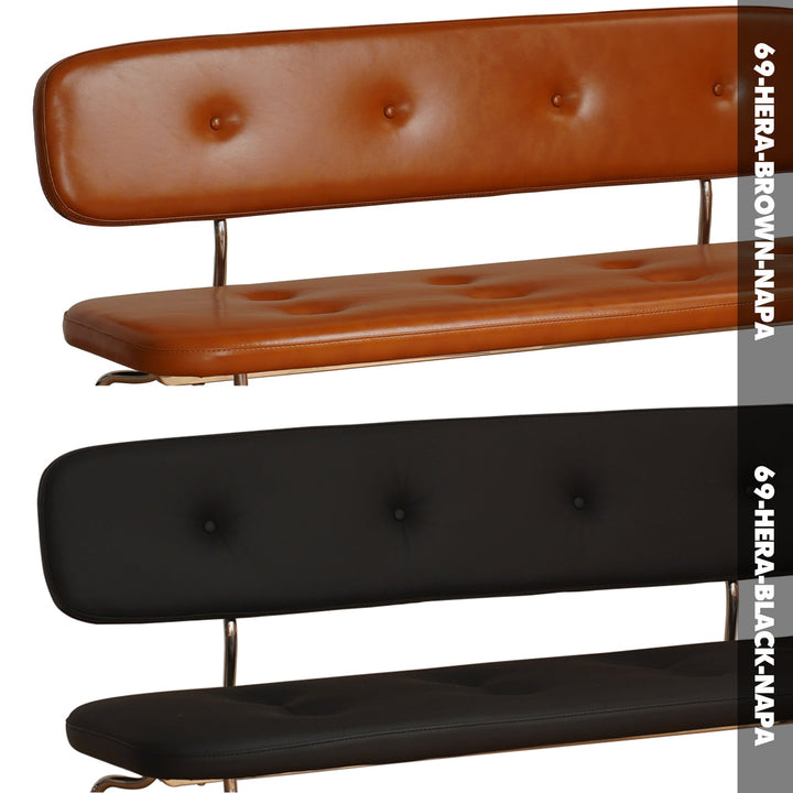 Bauhaus pu leather dining bench with backrest hera color swatches.