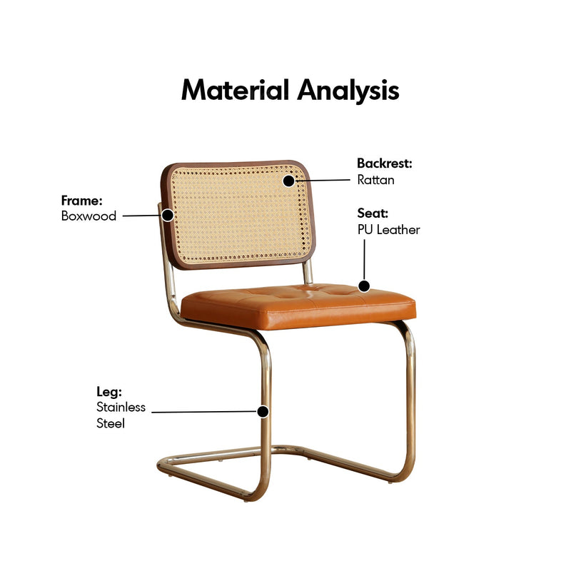 Bauhaus Rattan PU Leather Dining Chair HOH XIL Material Details Chart