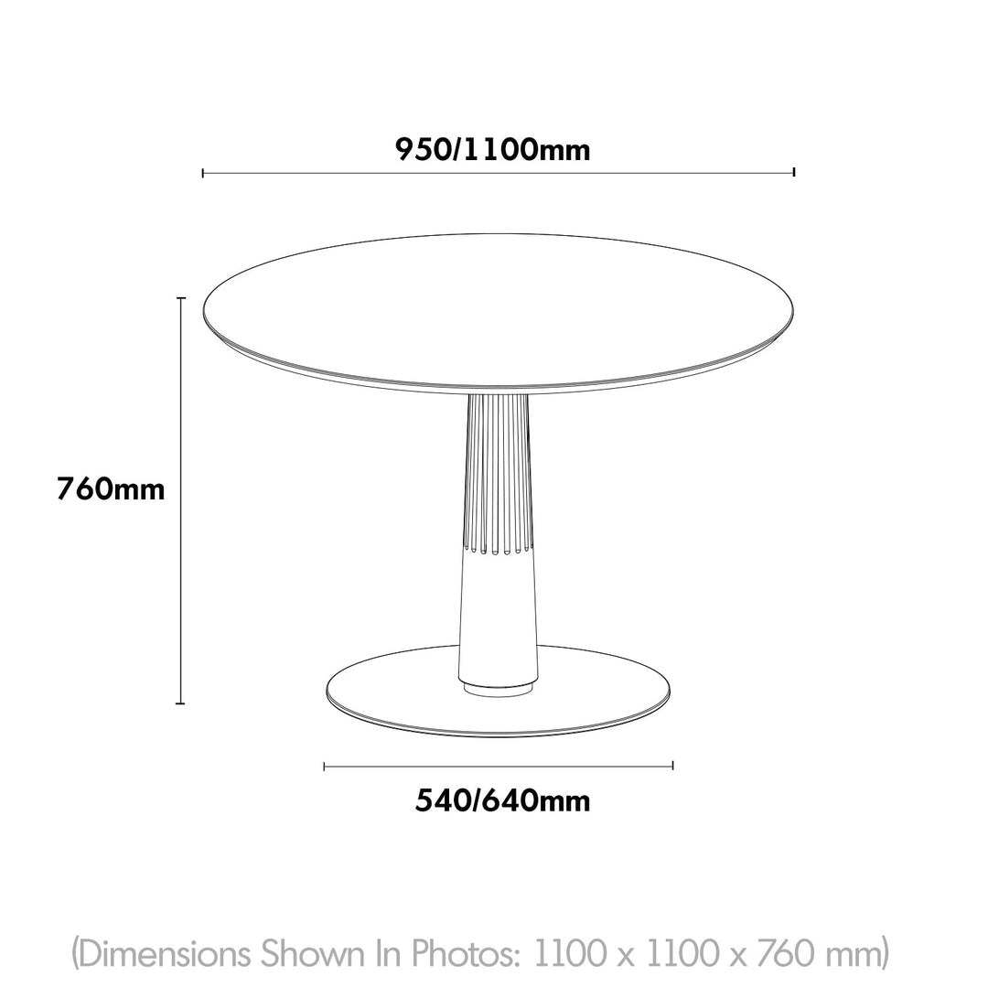 Bauhaus sintered stone round dining table grey color swatches.