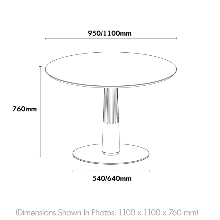 Bauhaus sintered stone round dining table grey color swatches.