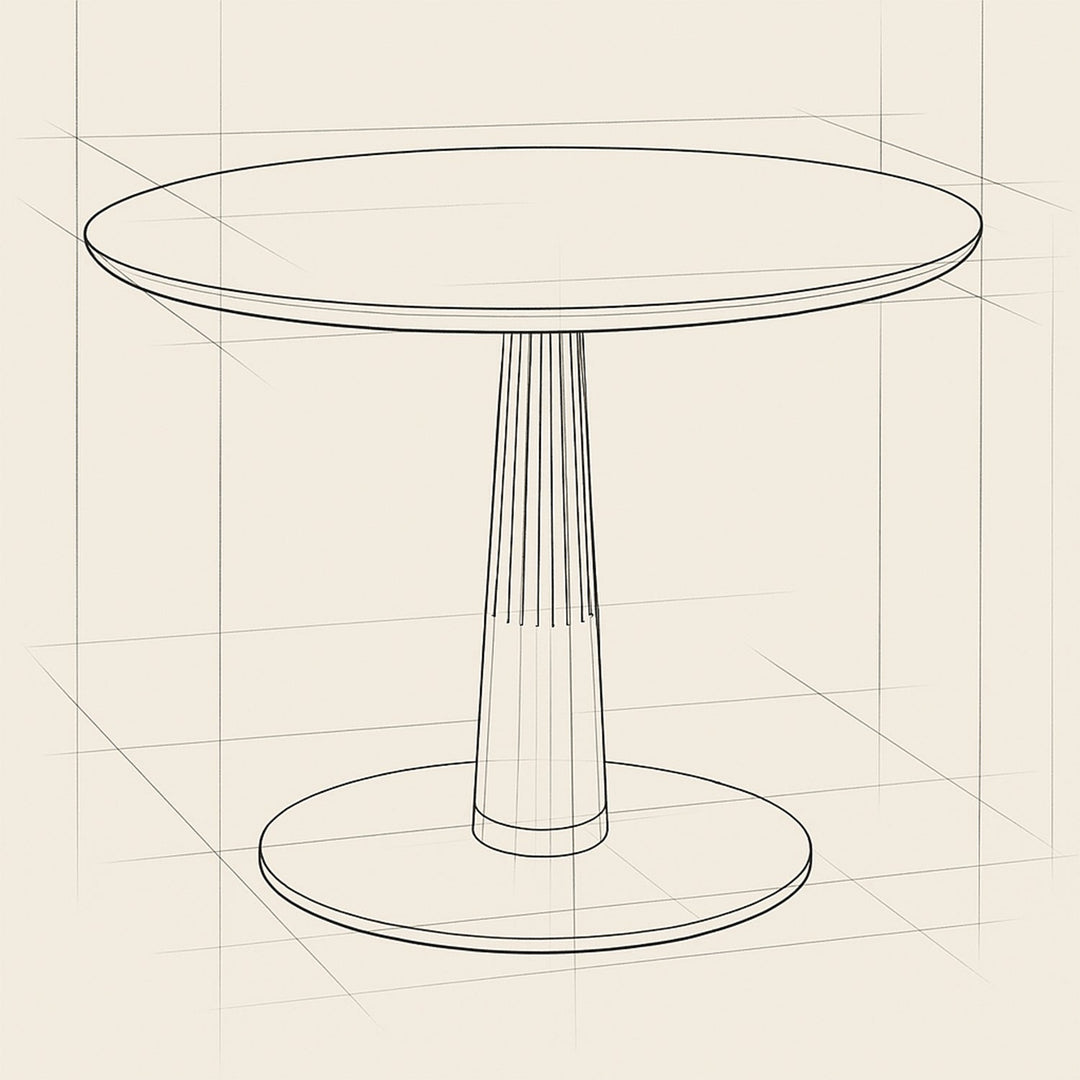 Bauhaus sintered stone round dining table grey material variants.