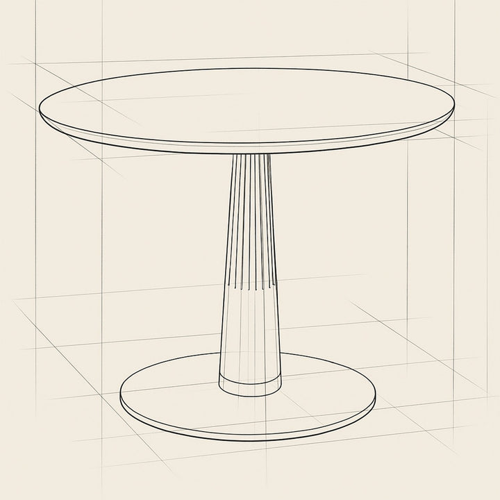 Bauhaus sintered stone round dining table grey material variants.