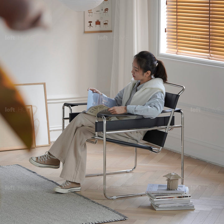 Vintage Steel Leather Sofa Chair 1 Seater Sofa WASSILY