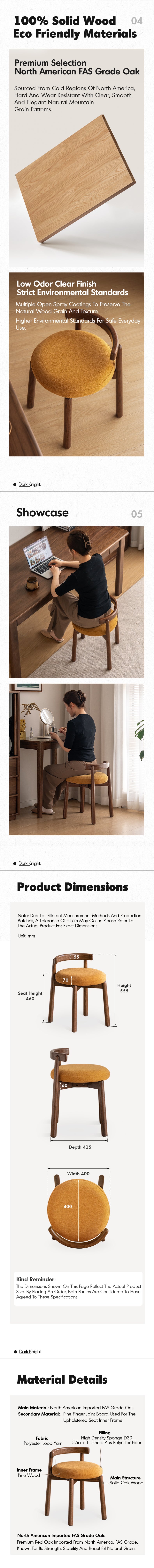 Scandinavian Oak Wood Boucle Fabric Dressing Chair TURNI More Details and Instruction_2