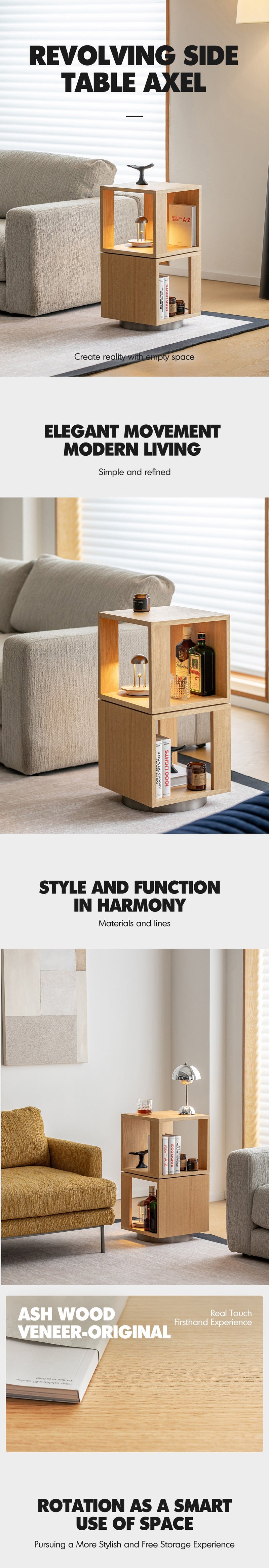 Minimalist Ash Wood Veneer Revolving Side Table AXEL More Details and Instruction