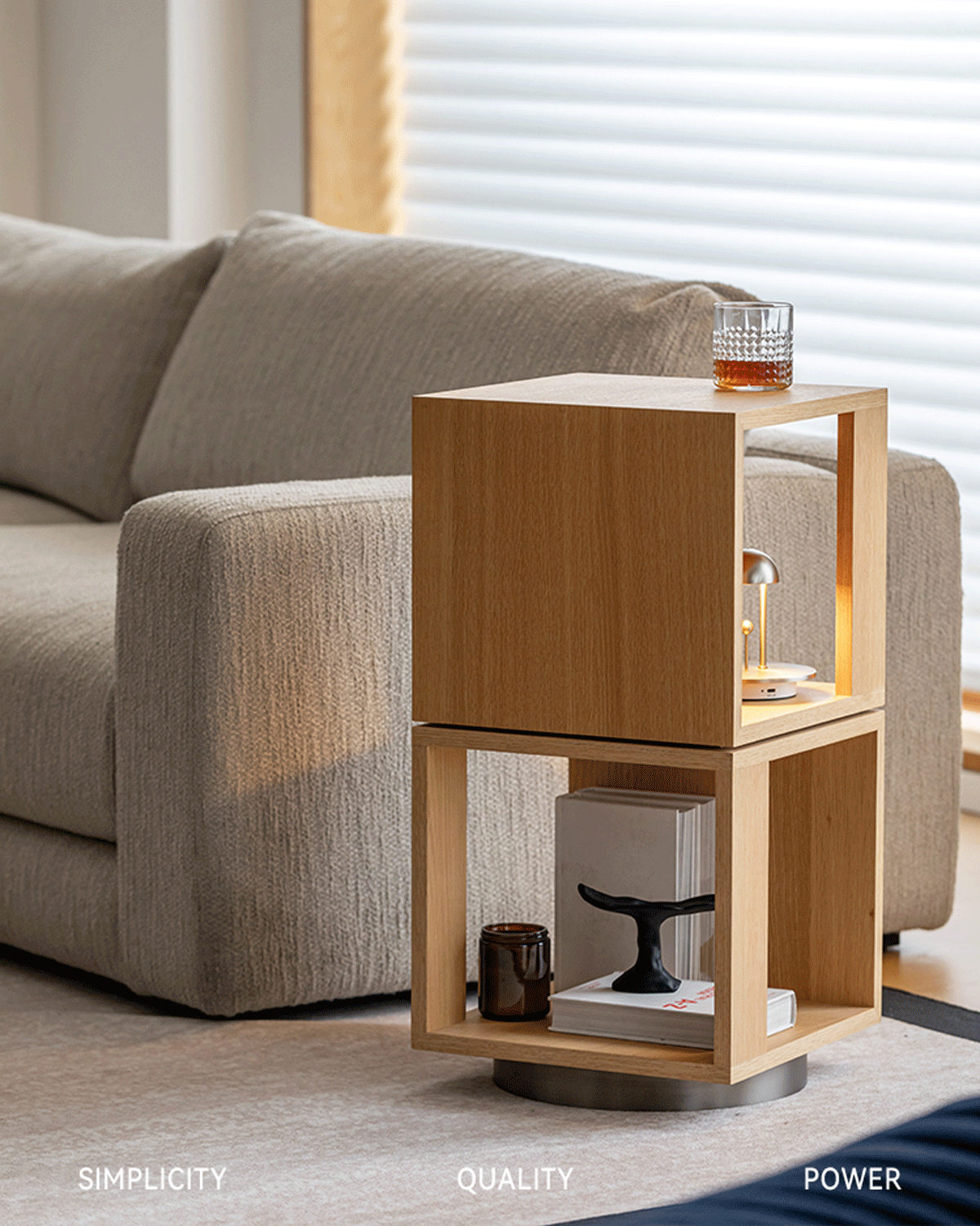 Minimalist Ash Wood Veneer Revolving Side Table AXEL More Details and Instruction_2