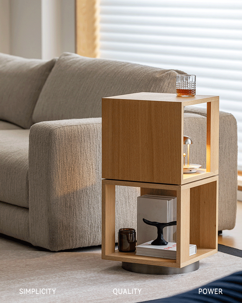 Minimalist Ash Wood Veneer Revolving Side Table AXEL More Details and Instruction_2