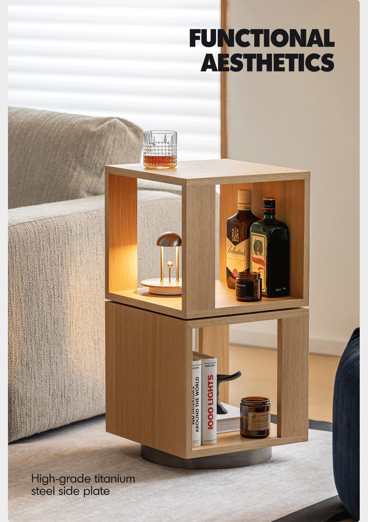 Minimalist Ash Wood Veneer Revolving Side Table AXEL