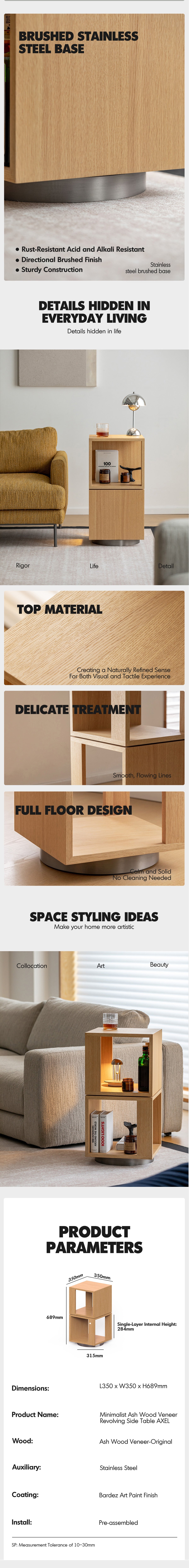 Minimalist Ash Wood Veneer Revolving Side Table AXEL More Details and Instruction_8