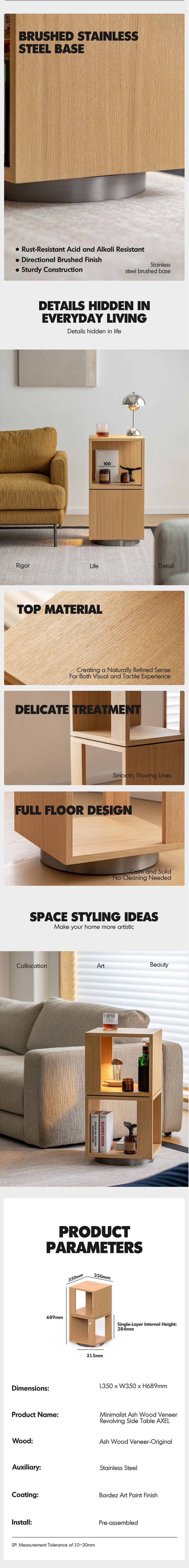 Minimalist Ash Wood Veneer Revolving Side Table AXEL More Details and Instruction_8