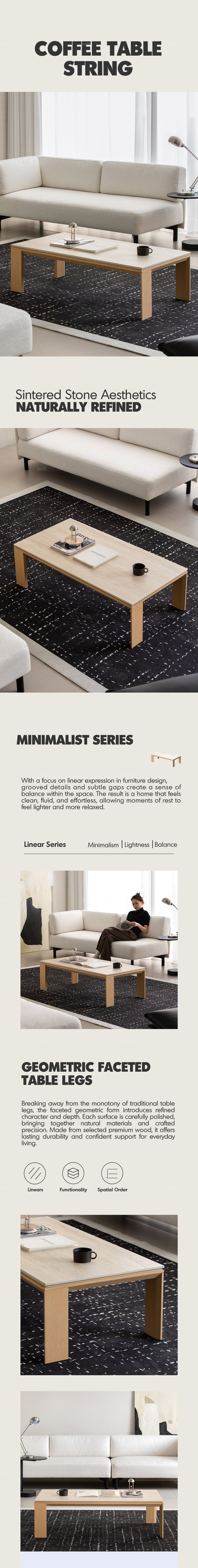 Minimalist Ash Wood Veneer Sintered Stone Coffee Table STRING More Details and Instruction