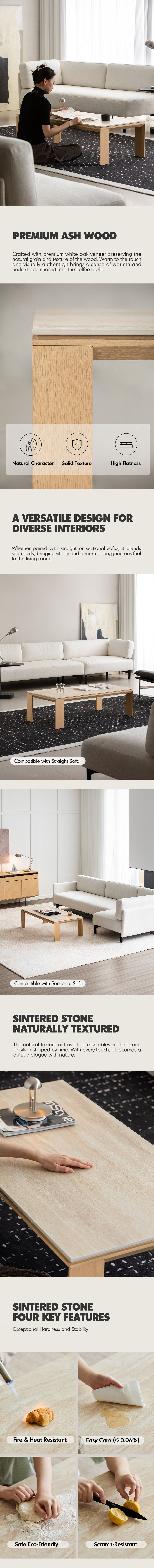 Minimalist Ash Wood Veneer Sintered Stone Coffee Table STRING More Details and Instruction_2