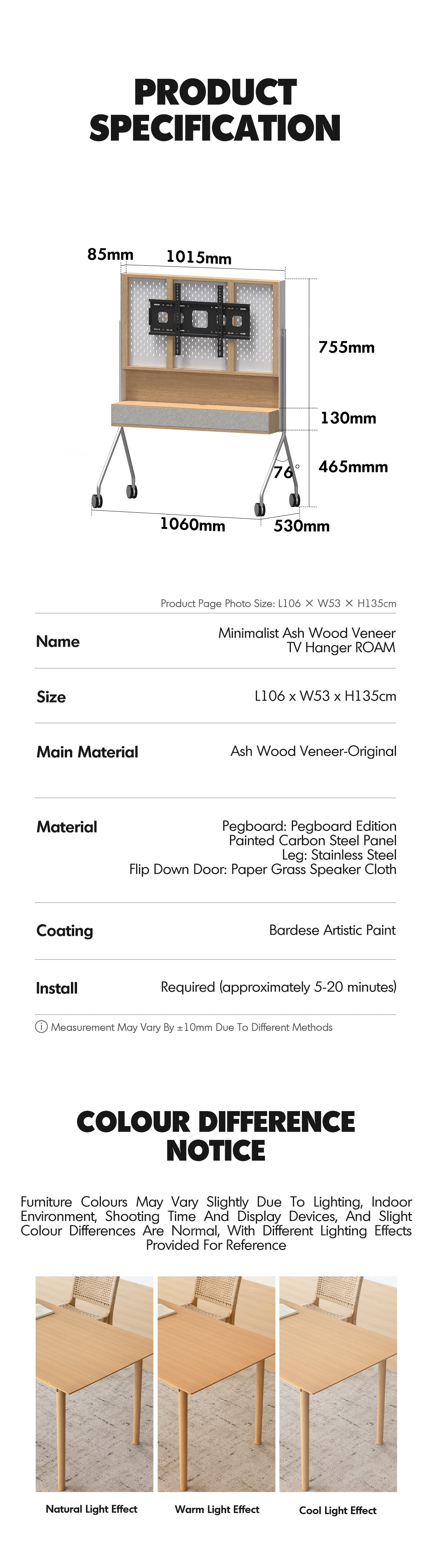 more product details and feature of Minimalist Ash Wood Veneer TV Hanger ROAM
