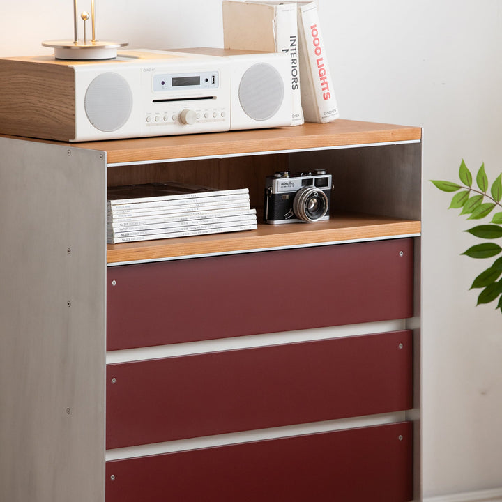 Bauhaus aluminium chest of 5 drawer geometric in panoramic view.