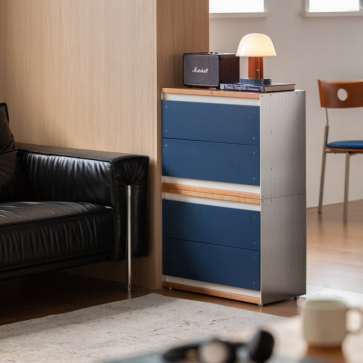Bauhaus aluminium modular chest of drawer geometric in details.