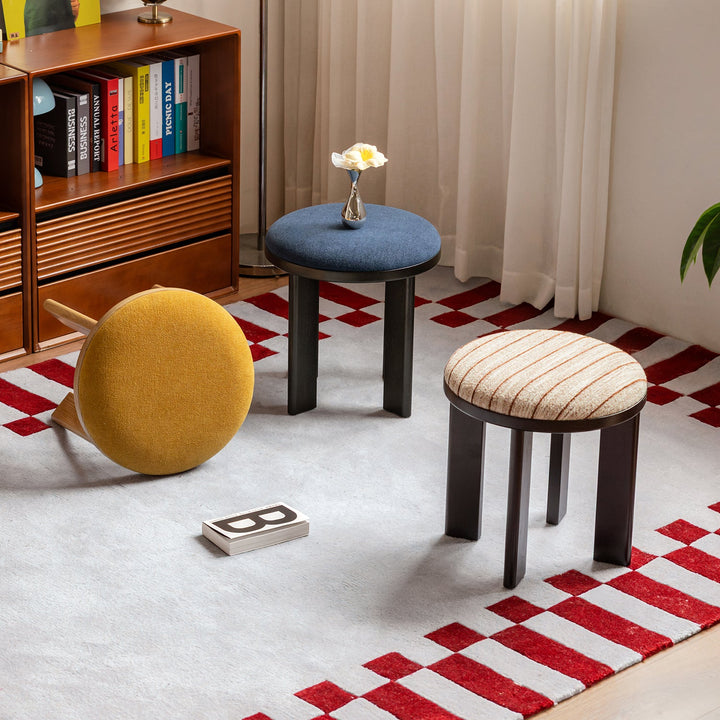 Bauhaus ash wood boucle fabric stool orbit primary product view.