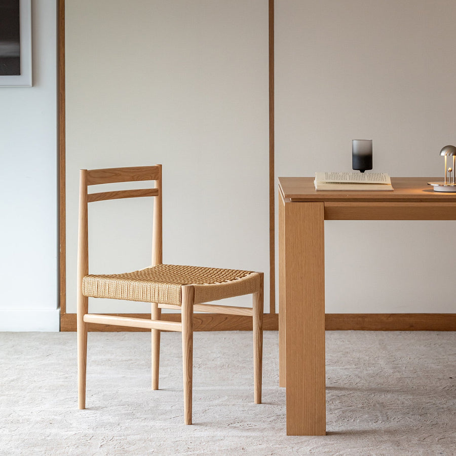 Bauhaus ash wood woven rope dining chair moore primary product view.