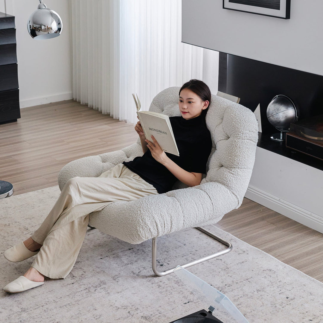 Bauhaus boucle fabric 1 seater sofa emi in details.