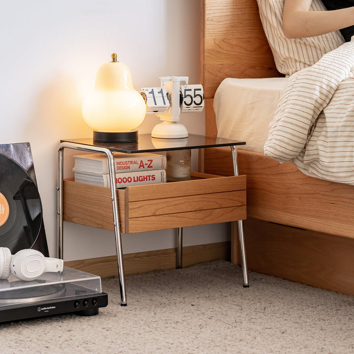 Bauhaus cherry wood side table mirror lake primary product view.
