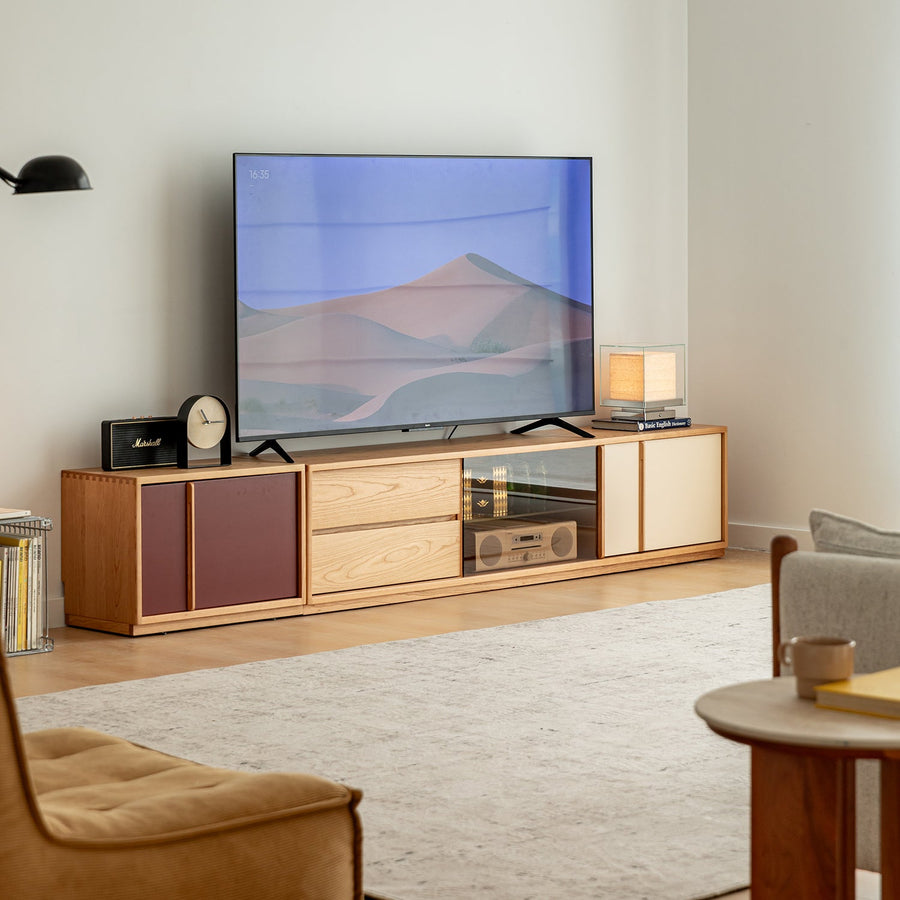 Bauhaus cherry wood tv console time primary product view.
