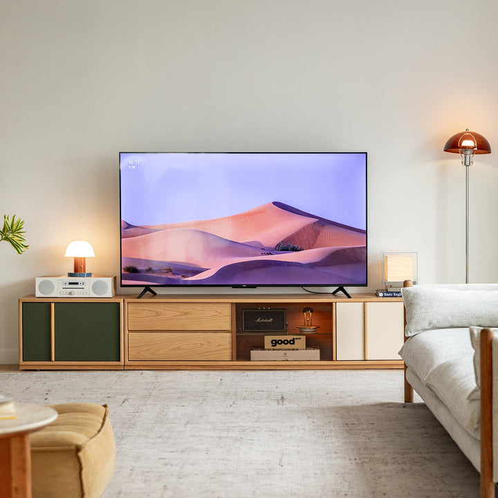 Bauhaus cherry wood tv console time material variants.