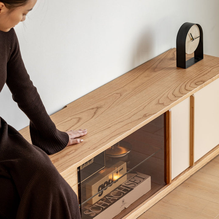 Bauhaus cherry wood tv console time conceptual design.