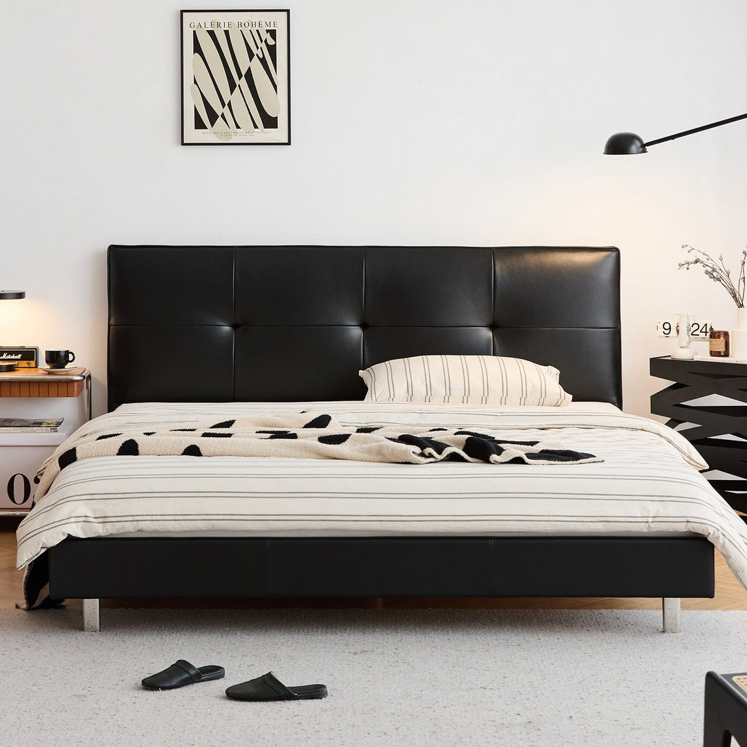 Bauhaus genuine leather bed skillful in close up details.