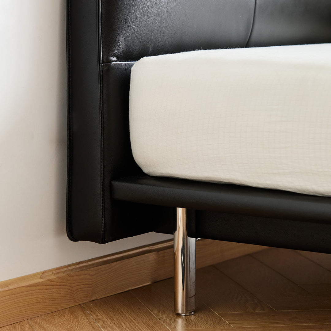 Bauhaus genuine leather bed skillful in panoramic view.