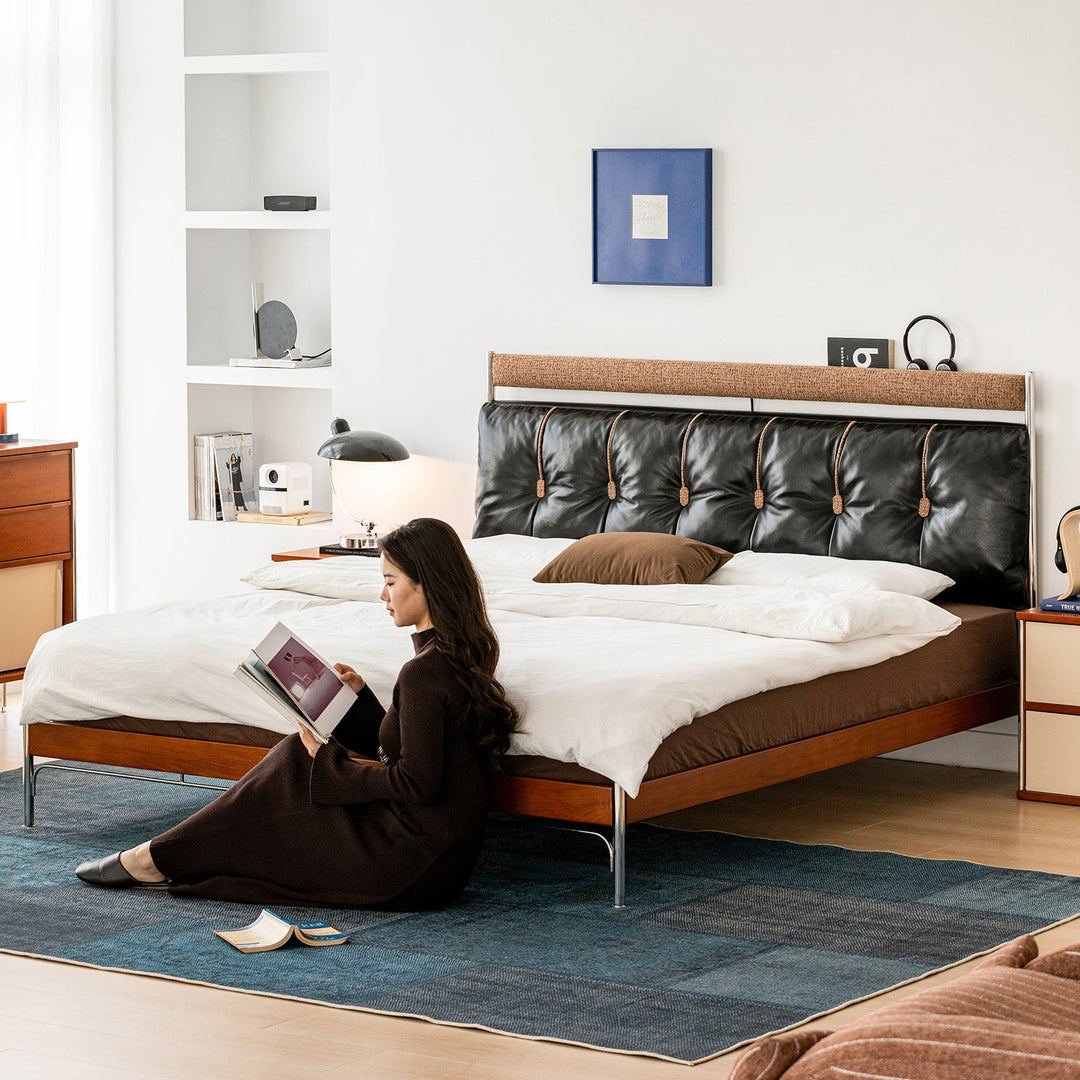 Bauhaus genuine leather bed supple black material variants.