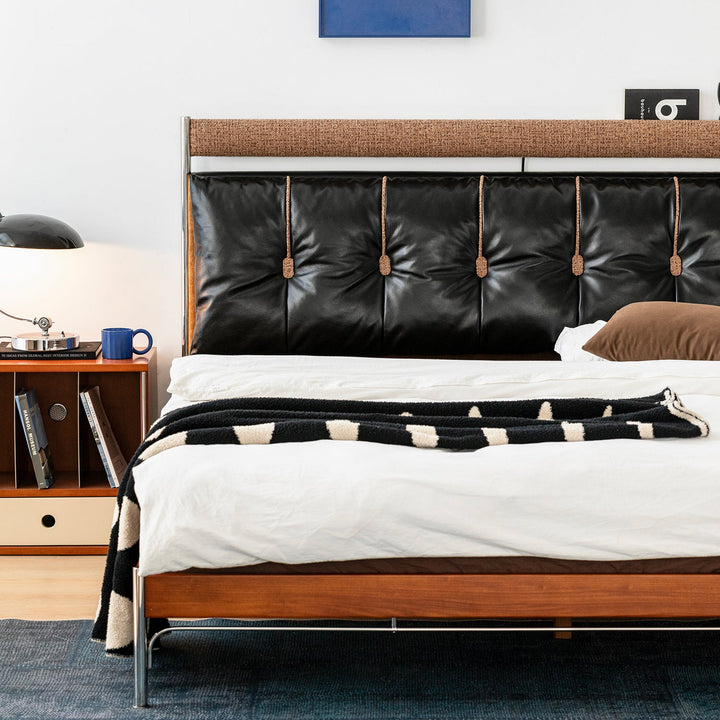 Bauhaus genuine leather bed supple black in real life style.