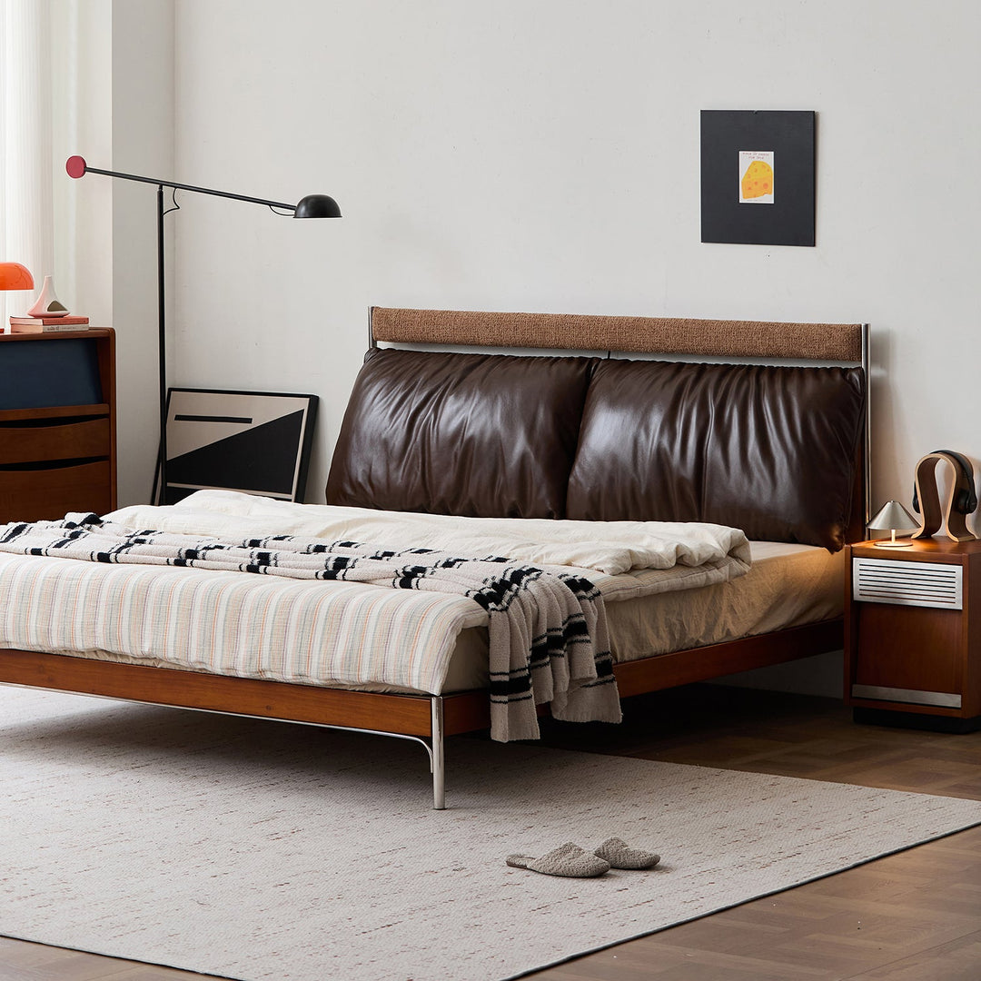 Bauhaus genuine leather bed supple brown color swatches.
