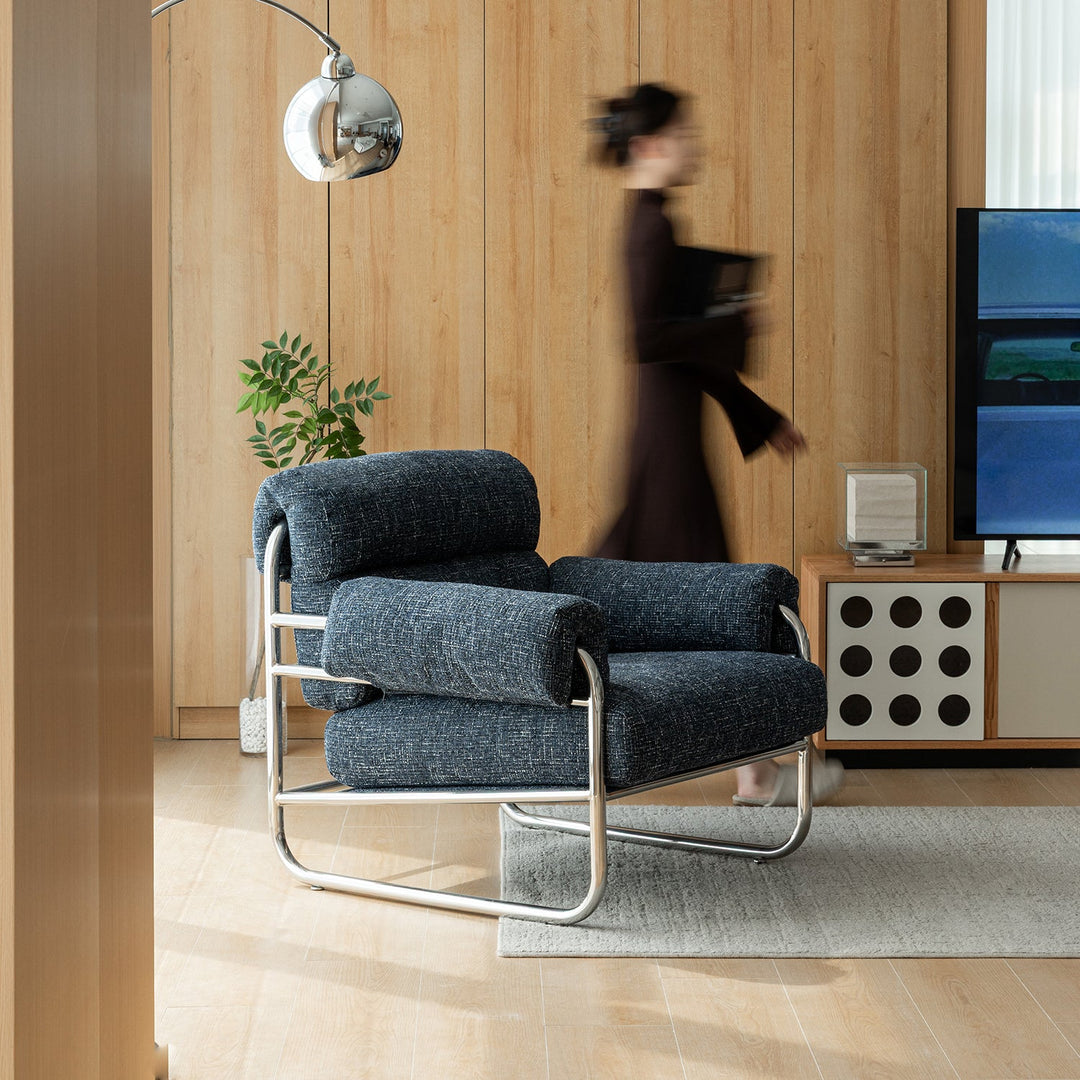 Bauhaus mix weave fabric 1 seater sofa becca with context.