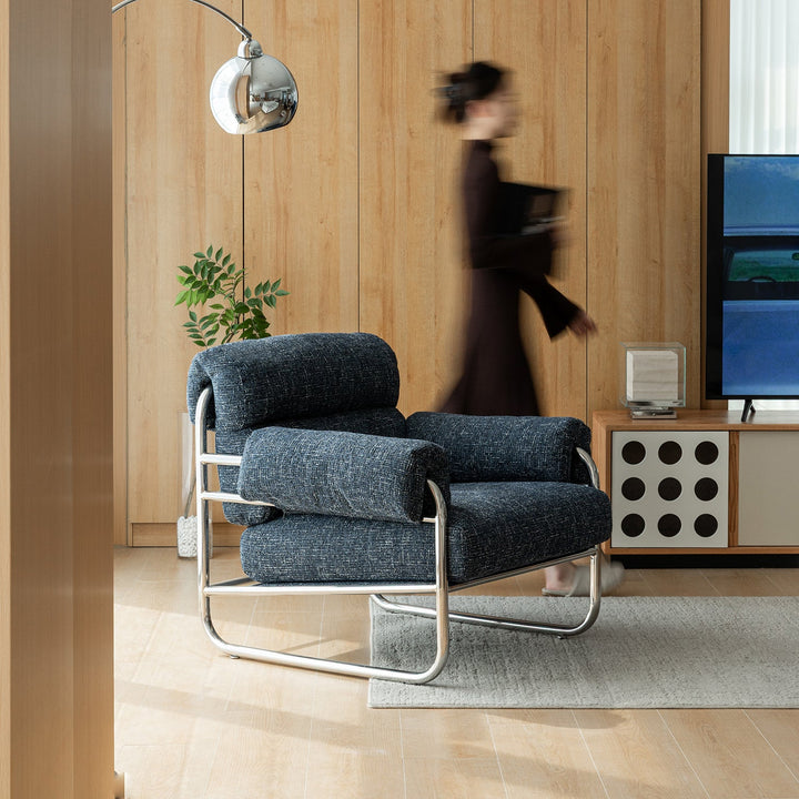 Bauhaus mix weave fabric 1 seater sofa becca with context.