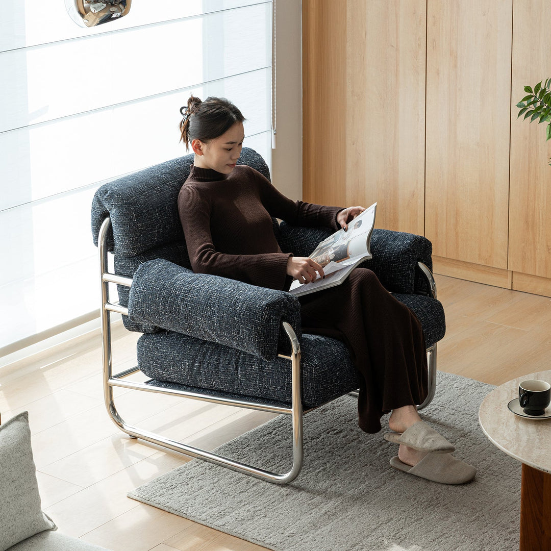 Bauhaus mix weave fabric 1 seater sofa becca in still life.
