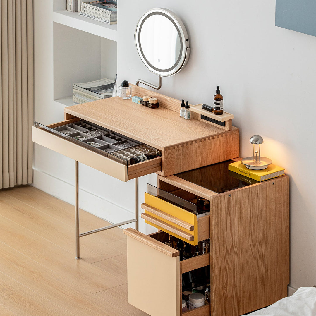 Bauhaus oak wood dressing table tempo in close up details.